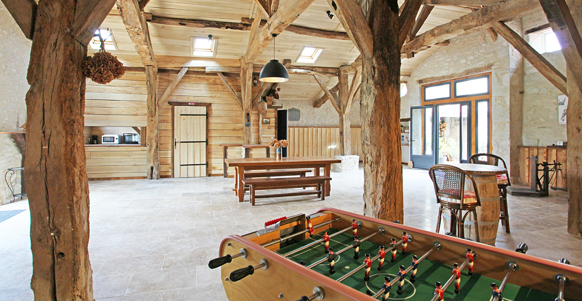 The communal games area in a converted barn