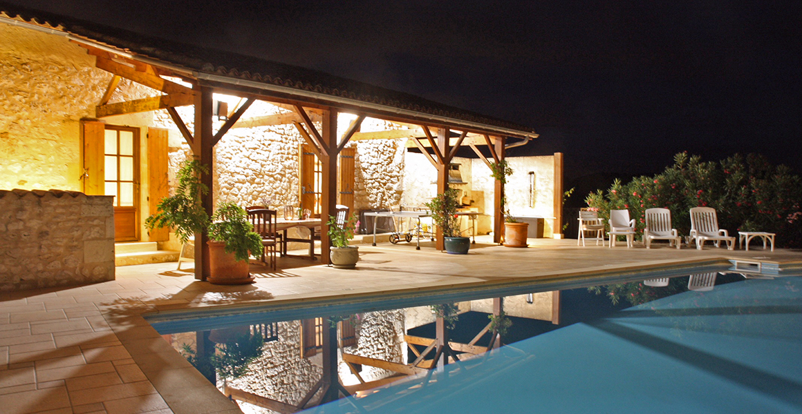 The pool and terrace at night