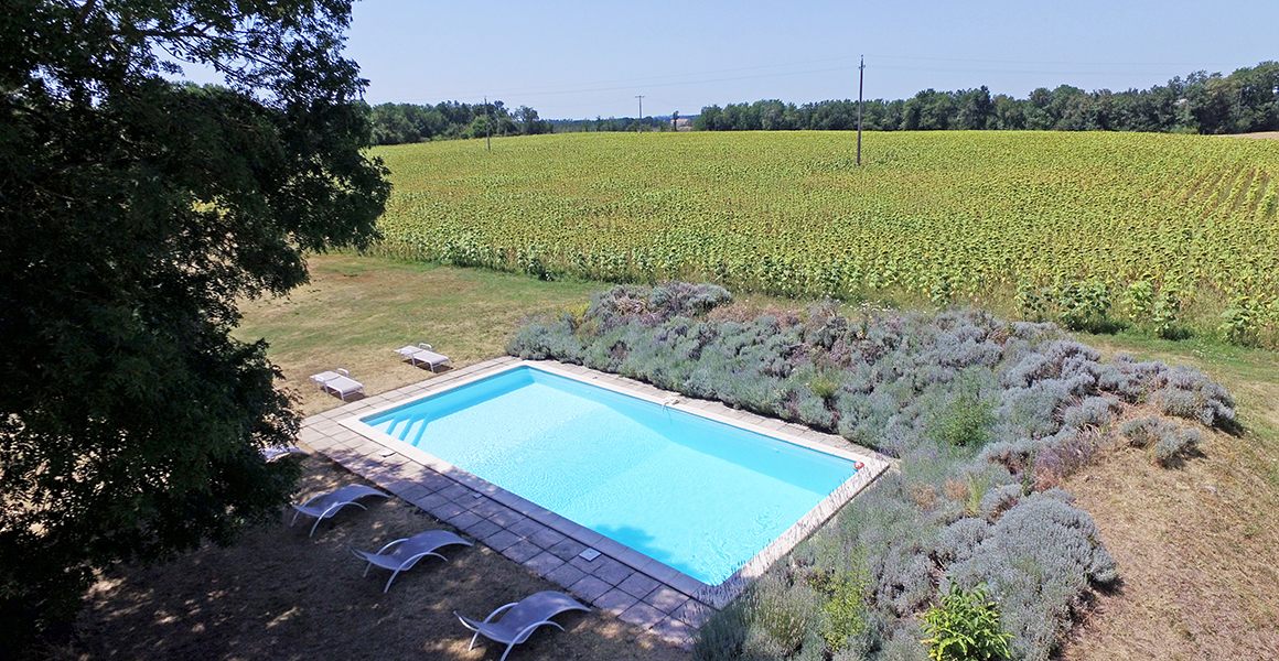 The pool looks out over the countryside